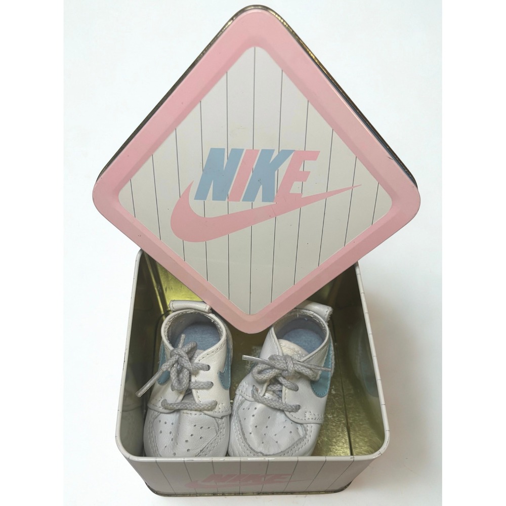1986 Nike Baby Sneakers Sweet Dreams Original Tin White‎ Blue Infant Baby Reveal